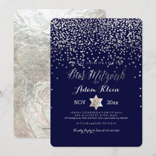 Invitation PixDezines Bar Mitzvah/Faux Silver Confetti