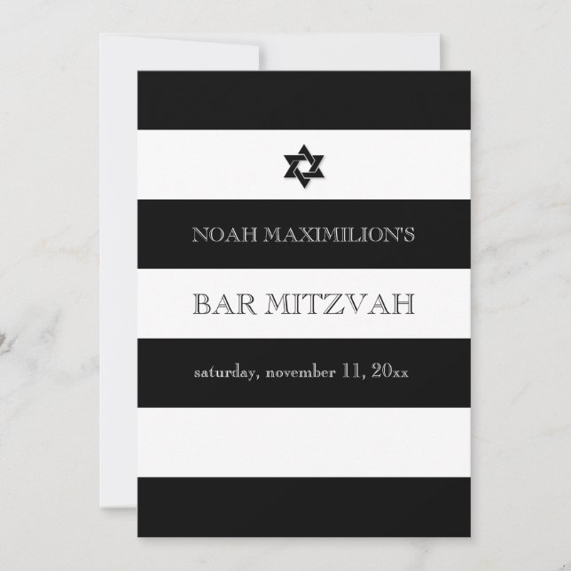 Invitation PixDezines bar mitzvah noir/blanc/rayures (Devant)