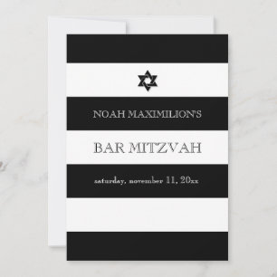 Invitation PixDezines bar mitzvah noir/blanc/rayures