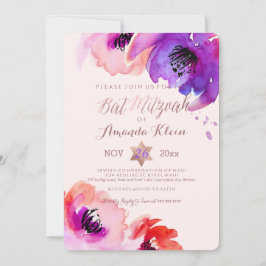Invitation PixDezines ✡ Bat mitzvah/aquarelle florale