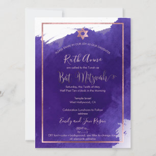 Invitation PixDezines Bat Mitzvah Aquarelle violette