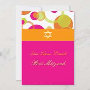 Invitation PixDezines Bat mitzvah+Mod Bubbles/orange/rose vif