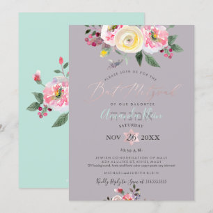 Invitation PixDezines Bat mitzvah Rose d'hiver