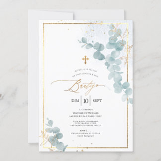 Invitation PixDezines Bautizo Eucalipto Rústico Acuarela