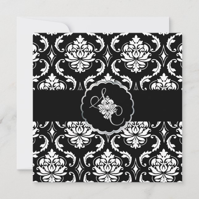 Invitation PixDezines Black+White Vendome Damask (Devant)