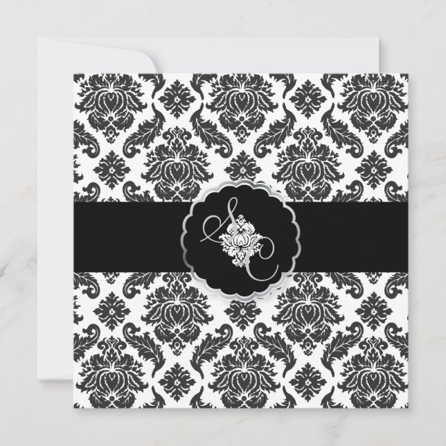 Invitation PixDezines Black+White Venezia Damask (Devant)