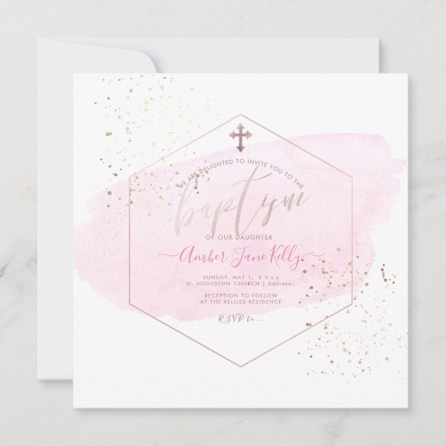 Invitation PixDezines Bleu Aquarelle+Baptême peigne (Devant)