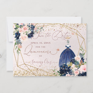 Invitation PixDezines bleu marine Enregistrer la date Quincea