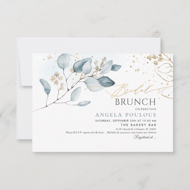 Invitation PixDezines Blue Gum Eucalyptus Bridal Brunch (Devant)