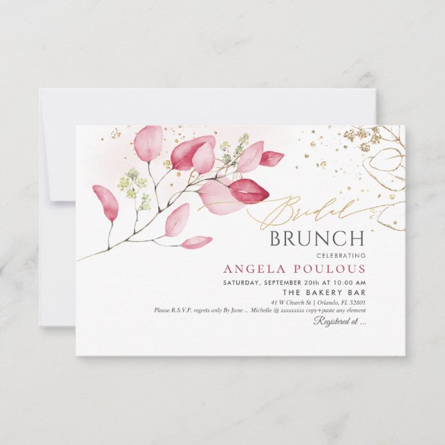 Invitation PixDezines Blush Gum Eucalyptus Bridal Brunch (Devant)
