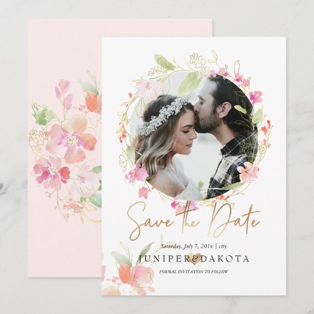 Invitation PixDezines Blushing Romance Fleur Wavercolor (Devant / Derrière)