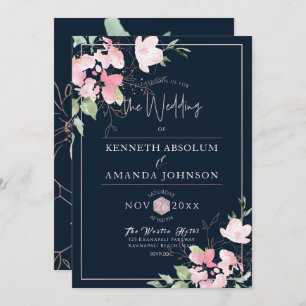 Invitation PixDezines Blushing Romance, Fleurs Aquarelles