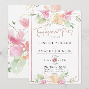 Invitation PixDezines Blushing Romance, Fleurs Aquarelles