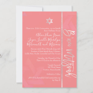 Invitation PixDezines B'Nei Mitzvah, Blush+Coral