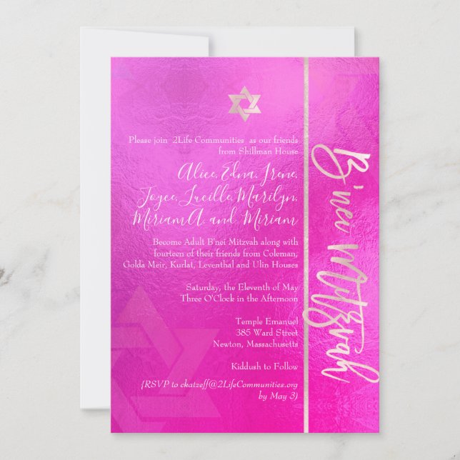 Invitation PixDezines B'Nei Mitzvah, Blush+Pink (Devant)