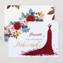 PixDezines Bridesmaid/Floral/Aquarelle/Rouge