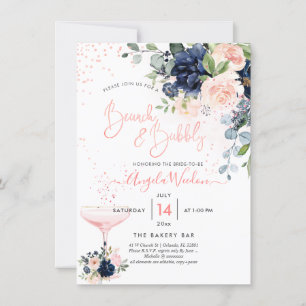 Invitation PixDezines Brunch Bubbly Navy Blush H2 fleurs Inv
