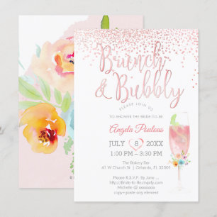 Invitation PixDezines Brunch Bubbly/Pink+Silver Confetti