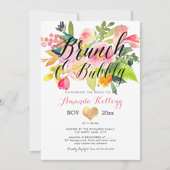 Invitation PixDezines Brunch & Bubbly Spring Floral (Devant)