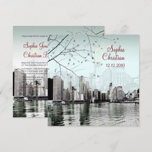 Invitation PixDezines Chicago Lakeshore Skyline/invitations (Devant / Derrière)