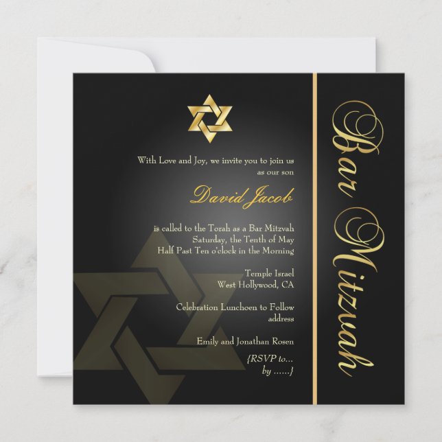 Invitation PixDezines Classic Bar Mitzvah/gold+black (Devant)