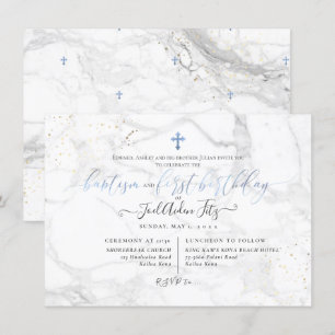 Invitation PixDezines Croix de marbre Baptême 1er anniversair