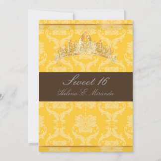 Invitation PixDezines Damask Sweet 16/ tiara/jaune+chocolat