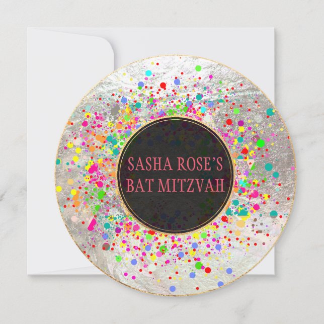 Invitation PixDezines Dazzled/Specks de néon/Bat mitzvah (Devant)