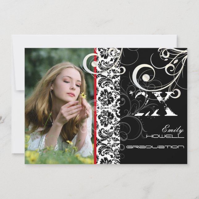 Invitation PixDezines DESIREE DAMASK+SWIRLS, REMISE DE DIPLÔM (Devant)