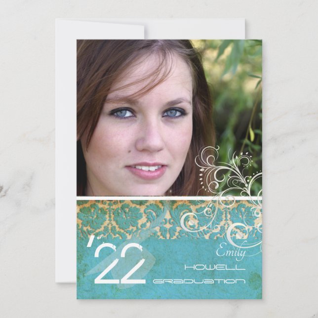 Invitation PixDezines Desiree Damask/turquoise vintage (Devant)