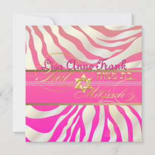 Invitation PixDezines DIY couleur/Zèbre rose, Bat Mitzvah