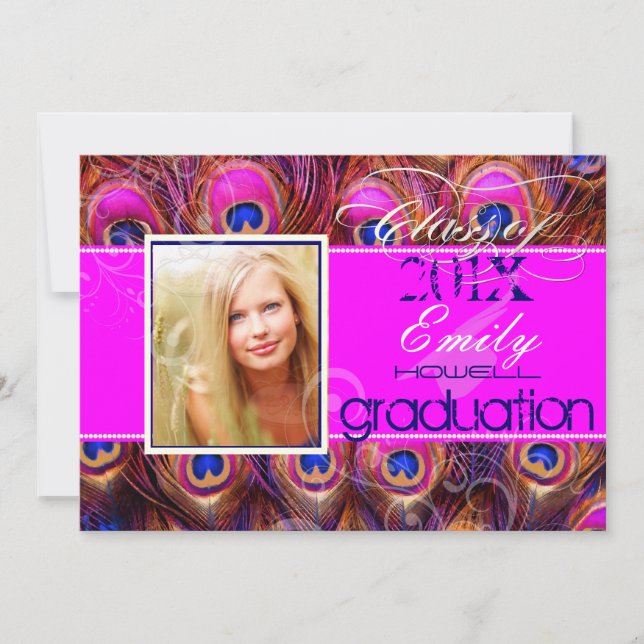 Invitation PixDezines do-it-yourself 2012 Grads, paon rose (Devant)