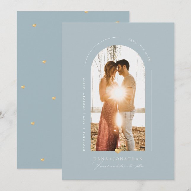 Invitation PixDezines do-it-yourself couleur Dusty Blue Arch  (Devant / Derrière)