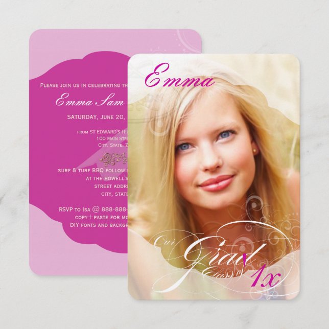 Invitation PixDezines DO-IT-YOURSELF couleur/Graduation/Cadre (Devant / Derrière)