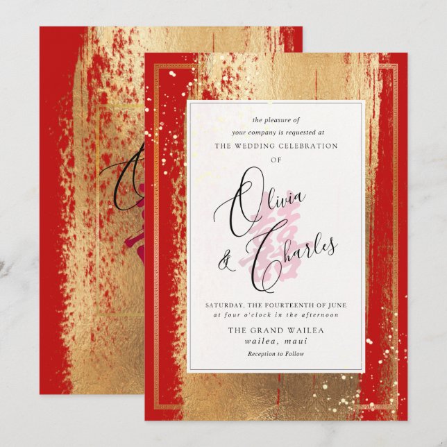Invitation PixDezines Double Bonheur, Faux Gold (Devant / Derrière)
