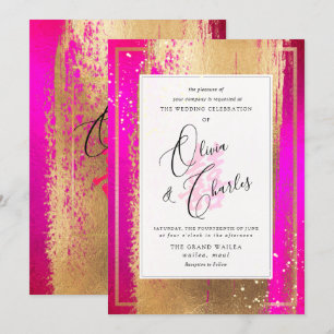Invitation PixDezines Double Bonheur, Faux Gold Hot Pink