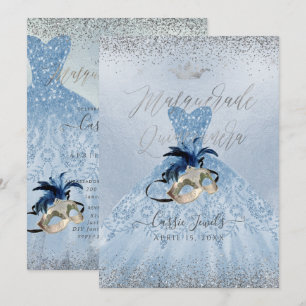 Invitation PixDezines Dusty Blue Masquerade Quinceanera Gown