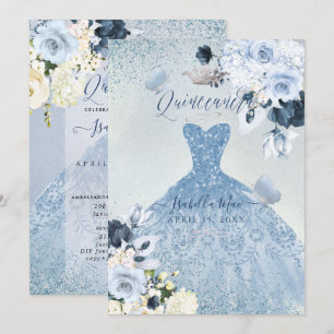 Invitation PixDezines Dusty Blue Roses Quinceanera