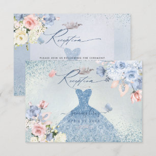 Invitation PixDezines Dusty Blue Roses Quinceanera Réception
