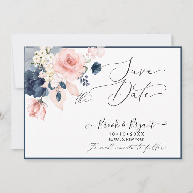 Invitation PixDezines Enregistrer la date H2 Dusty Blue Blush (Devant)