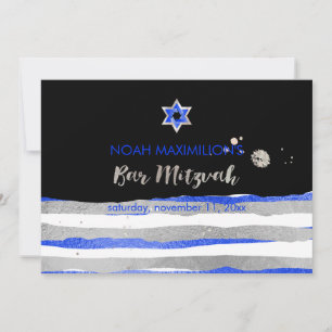 Invitation PixDezines faux argent/bleu/bandes bar mitzvah