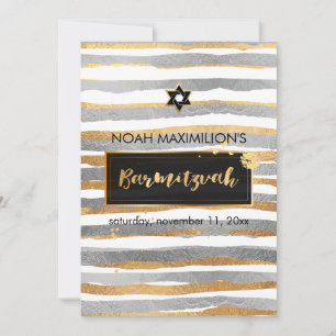 Invitation PixDezines faux argent/or/rayures bar mitzvah