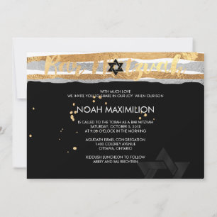 Invitation PixDezines faux bar mitzvah argent/or rayures