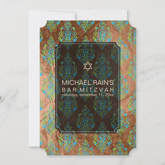 Invitation PixDezines faux foil/tunis damask bar mitzvah (Devant)