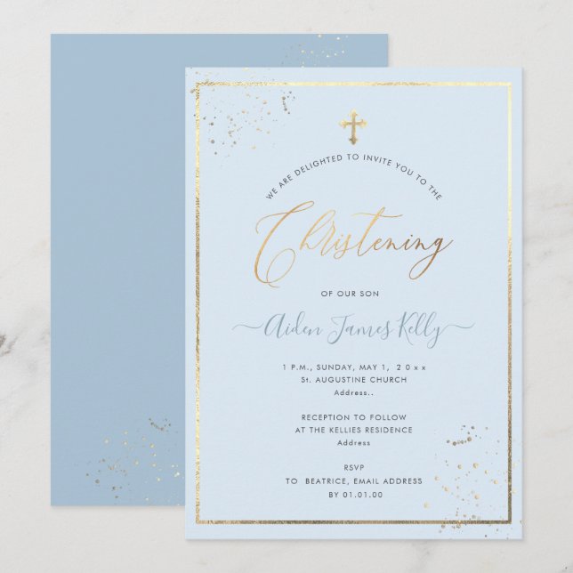 Invitation PixDezines Faux Gold DO-IT-YOURSELF le Christening (Devant / Derrière)
