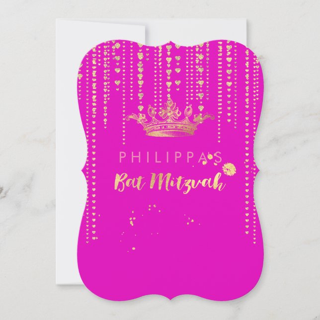 Invitation PixDezines Faux Gold Hearts Chaînes/Couronne/DIYco (Devant)
