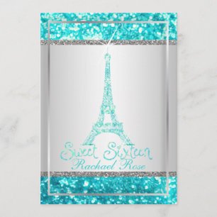 Invitation PixDezines faux parties scintillant eifflel/aqua b