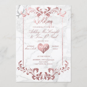 Invitation PixDezines Faux Rose Gold Chandelier / Coeur / Mar