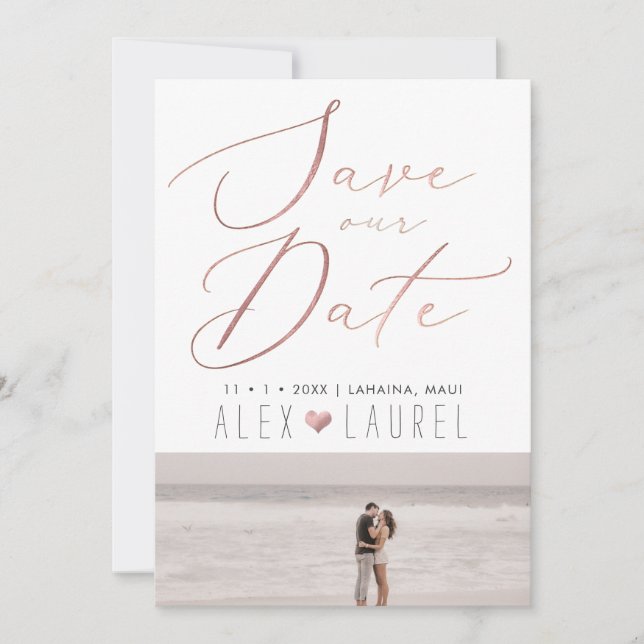 Invitation PixDezines Faux Rose Gold Enregistrer la date (Devant)