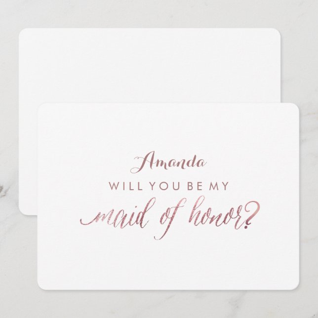 Invitation PixDezines Faux Rose Gold Vous Serez Ma Femme. (Devant / Derrière)